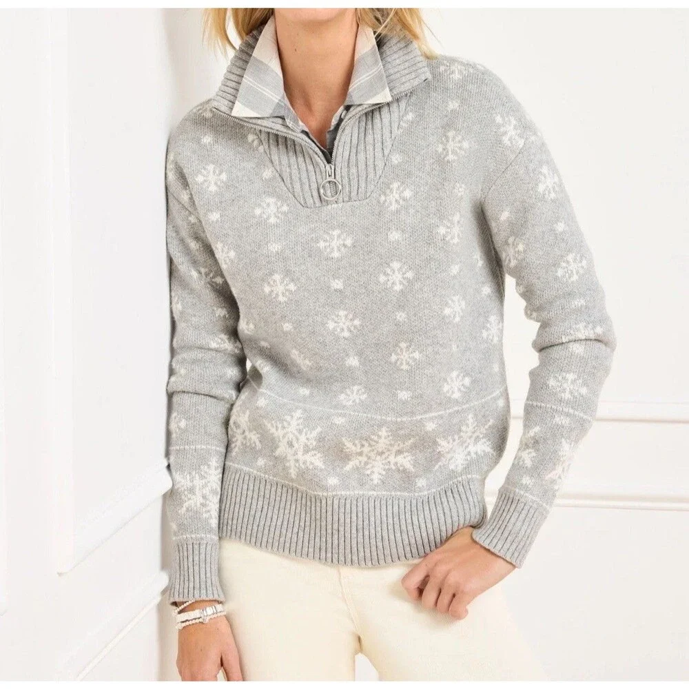 Talbots Plus Women’s X Half Zip Snowflake Gray Pullover Cotton Wool Sweater NWT